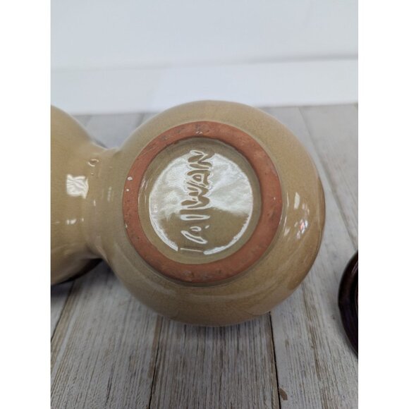 Vintage Dark Brown Glazed Stoneware Double Condiment Pot With Lids Spoons Taiwan - Picture 11 of 12